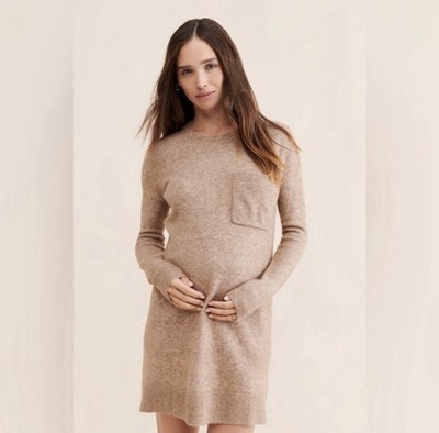 HATCH The Reese Longsleeve Sweater Dress Womens 4 Acorn Melange Knit Maternity