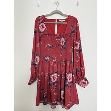 Floral Smocked Midi Dress in Red by Q&A Cute Knee Length