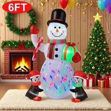 6ft Christmas Inflatables Outdoor Decorations Blow Up Snowman Penguins LED Light