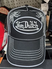 Von Dutch Originals Trucker Hat All Black Grey Snapback Cap USA Made Logo