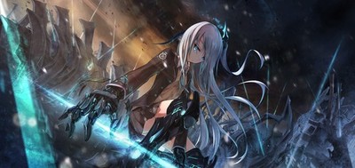 Girls Mecha White Hair Characters Blue Anime Playmat Desk Mat 24x14in MTG YuGiOh