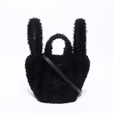 Authentische BALENCIAGA Everyday 2.0 2-Wege Fell Boa Handtasche schwarz WS12056