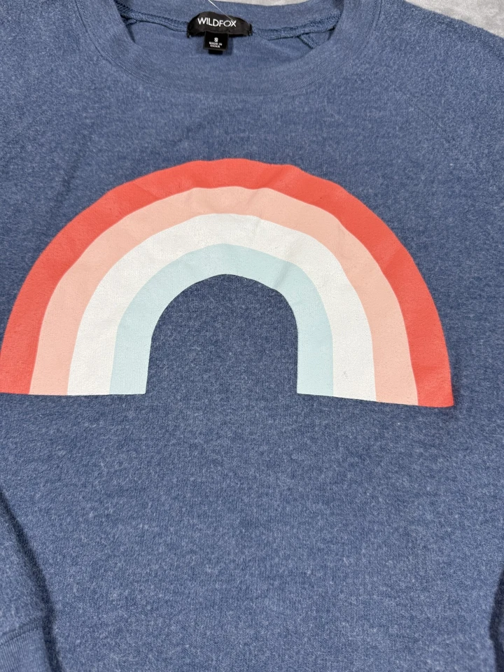 Sudadera Wildfox Mujer Pequeña Azul Arco Iris Cuello Redondo Pullover Gráfico Suave Nueva Foto 4 de 4