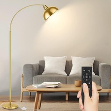 Arc Floor Lamp with Remote Control, Dimmable Gold Reading Lamp, Bulb Included