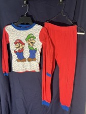 SUPER MARIO Boys Size 10 Pajama Set Longsleeve/pants Mario/Luigi Red Snug Fit 10