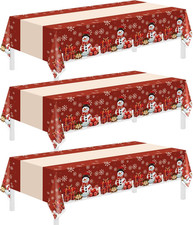 Childom 3 Pack Christmas Tablecloths,Disposable Plastic Tablecloths 54" X 108" C