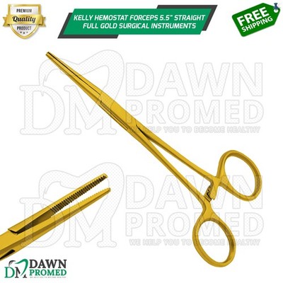 Kelly Hemostat Forceps 5.5'' Straight Full Gold Surgical Instruments German Grade