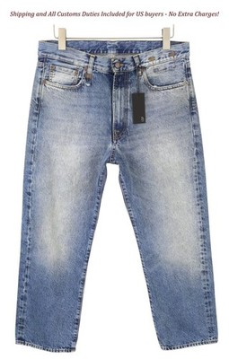 R13 Boyfriend Women Jeans 29 Jasper Blue Whiskered Cropped Zip FW25 -