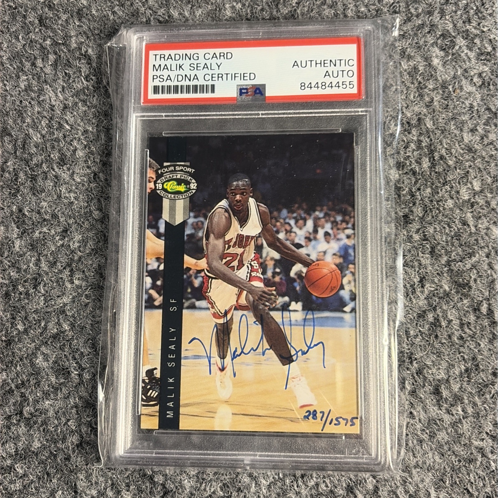 Classic 1992 Four Sport Draft Pick #19 Malik Sealy Autograph /1575 PSA authentic view 2