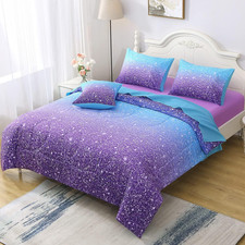 6Pcs Glitter Comforter Set with Sheets for Teens Girls Kids, Colorful Gradient G
