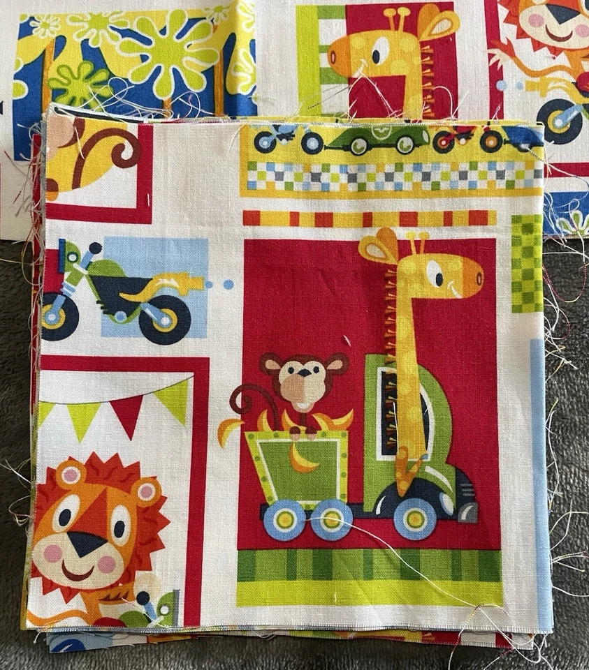 Cotton Animals and Cars Kids Fabric Print 23 Inch Piece and 23 6.5 x 6.5 Squares - Image 4 of 4