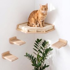 INICIO Cat Wall Shelves and Steps, 4-Piece Wooden Cat Wall Furniture Set