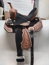 Barrel Racing Horse Saddle Trail Tooled Carved Leather Equestrian Western 15".