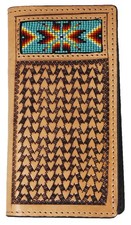 Men's Western Rodeo Wallet Arrow Basket Weave Tooled Leather Beaded 18RTW58R