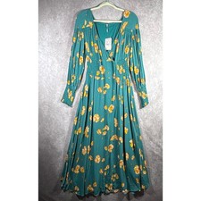 Free People Dress Womens Size Small Teal Floral So Sweetly Maxi Boho Smocked NEW