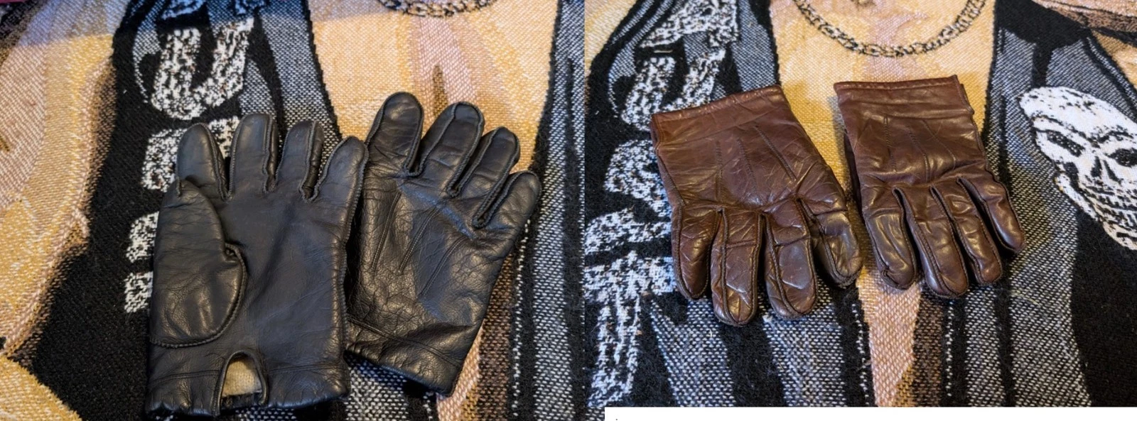 2 Pairs Vintage Leather Driving Gloves Men’s Size Large Wool Acrylic Lined