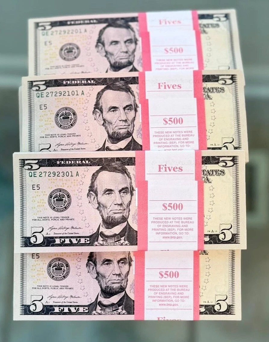 100 ($5 Bills) - 100 Uncirculated Sequential Order 2021 A UNC BIP crispy $5 NOTE