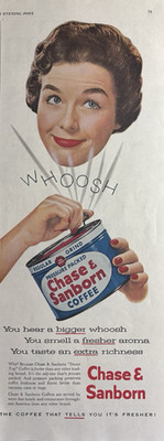 1955 Chase & Sanborn Coffee Fresher Whoosh Extra Richness Aroma VTG Print Ad