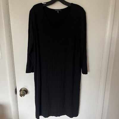 eileen fisher jersey maxi dress Shirt Size Large Petite Black Viscose Long Sleeve motel