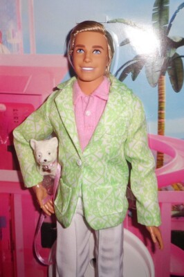 BARBIE THE MOVIE :  SUGAR S DADDY  KEN DOLL IN PASTEL SUIT WITH DOG w shipper