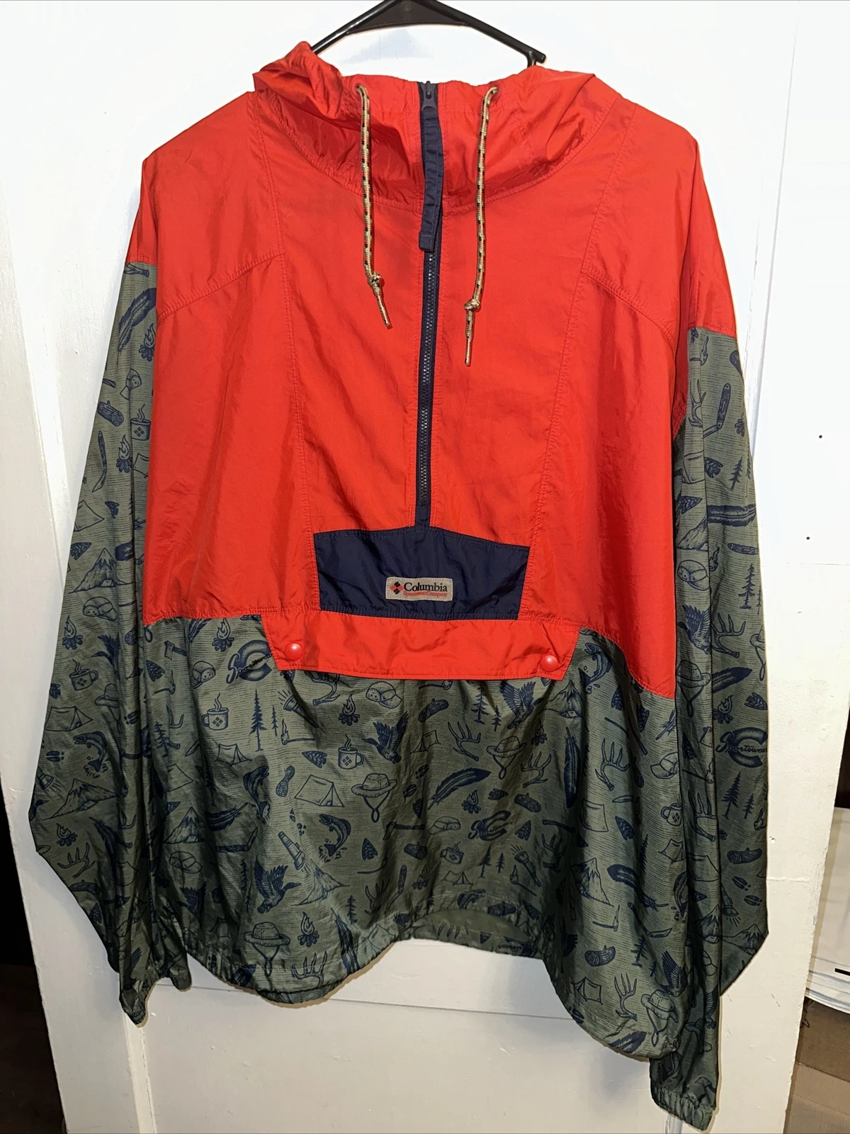 Columbia Anorak Windbreaker 1/2 Zip Jacket Mens XXL Red/green Packable