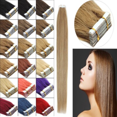 Tape In Extensions Haarverlängerung Glatt 20-40 Tressen 100% Indischem Remy Haar