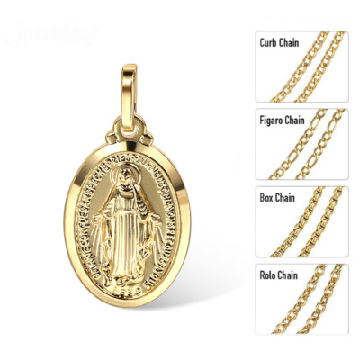 16''-24'' Gold Plated Oval Virgin Mary Charm Pendant Necklace Multi Chain Unisex