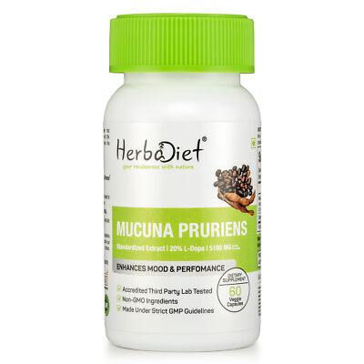 Mucuna Pruriens Extract Capsules 20% L-Dopa Powerful  (5100mg eq.) Cowhage
