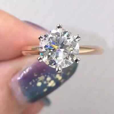 Damen-Verlobungsring Ehering 2,47 kt rundschliff Moissanit in 9 kt bicolor Gold