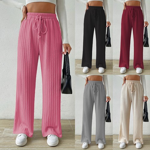 Women Plain Draw String Wide Leg Pants Ladies Casual Loose Sports Sweatpants US