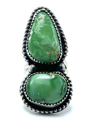 Navajo Sterling Silver Handmade Verde Valley  Turquoise Adjustable Ring-Tia Long