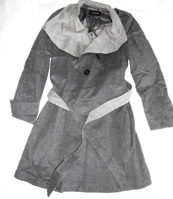 Jaeger Waterfall Coat dark & light grey wool angora blend trench Size 10 vgc