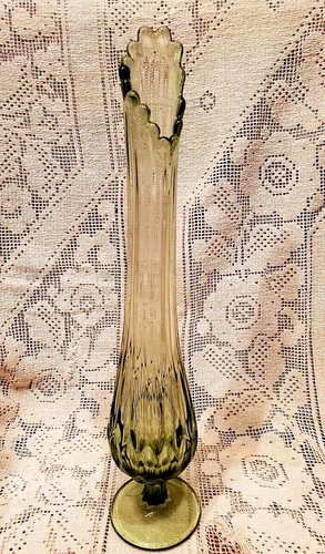 FENTON Vase MCM Finger Stretched Swung Glass Large Pedestal Footed 15.75” EUC