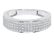 10k White Gold Mens 6.5mm Pave Diamond Eternity Fashion Wedding Band Ring 0.3...