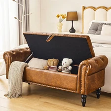 Furnimart Storage Bedroom Bench for End of Bed, Faux Leather Upholstered Storage
