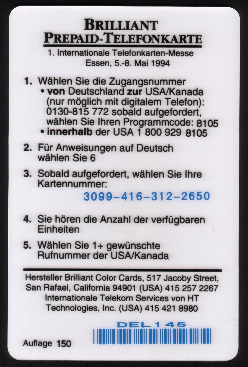 5u Tele-Card Man: Brilliant Germany (Telecard Show Essen 05/94) JUMBO Phone  Card