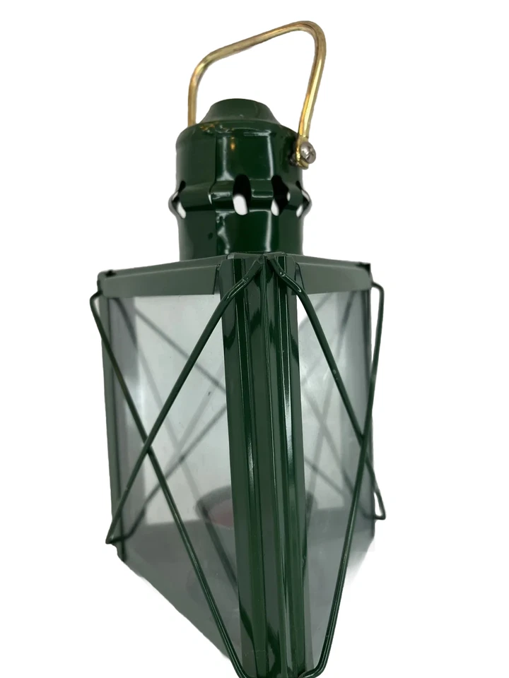 Linterna Triángulo Vidrio Retro Cazador Verde Sostener Pequeña Vela Cuelga 7" + Mango Foto 3 de 4