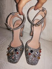 J.Crew Harlow Silver Glitter Bejeweled Ankle-Strap Pumps Wedding Block Heels Y 