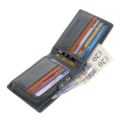 Schmale luxuriöse Herren-Geldbörse aus Leder mit Reißverschluss Münzfach und RFID-Schutz mit Doppelfaltung