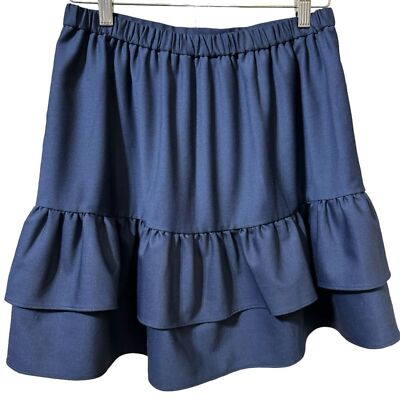 Ruffle Mini Skirt Women's Size Navy Wool Blend