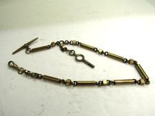 ANTIQUE GOLD FILLED MANS POCKET WATCH CHAIN WITH A WATCH KEY 14" LONG 