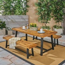 Outdoor Acacia Wood 3 Piece Picnic Set with Benches