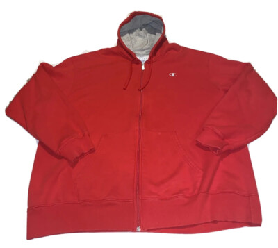 Champion Mens 2XL Classic Silver Logo Full Zip Hoodie Sweatshirt Red