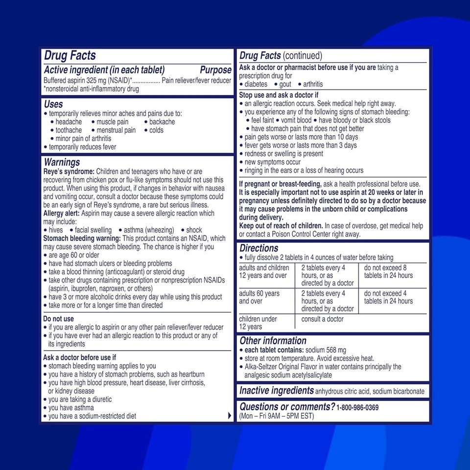 AlkaSeltzer Original Flavor Antacid Relief Effervescent Tablets 72