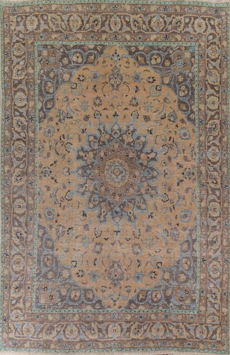 Distressed Traditional Floral Handmade Wool Rug 8x11 Semi-antique Carpet