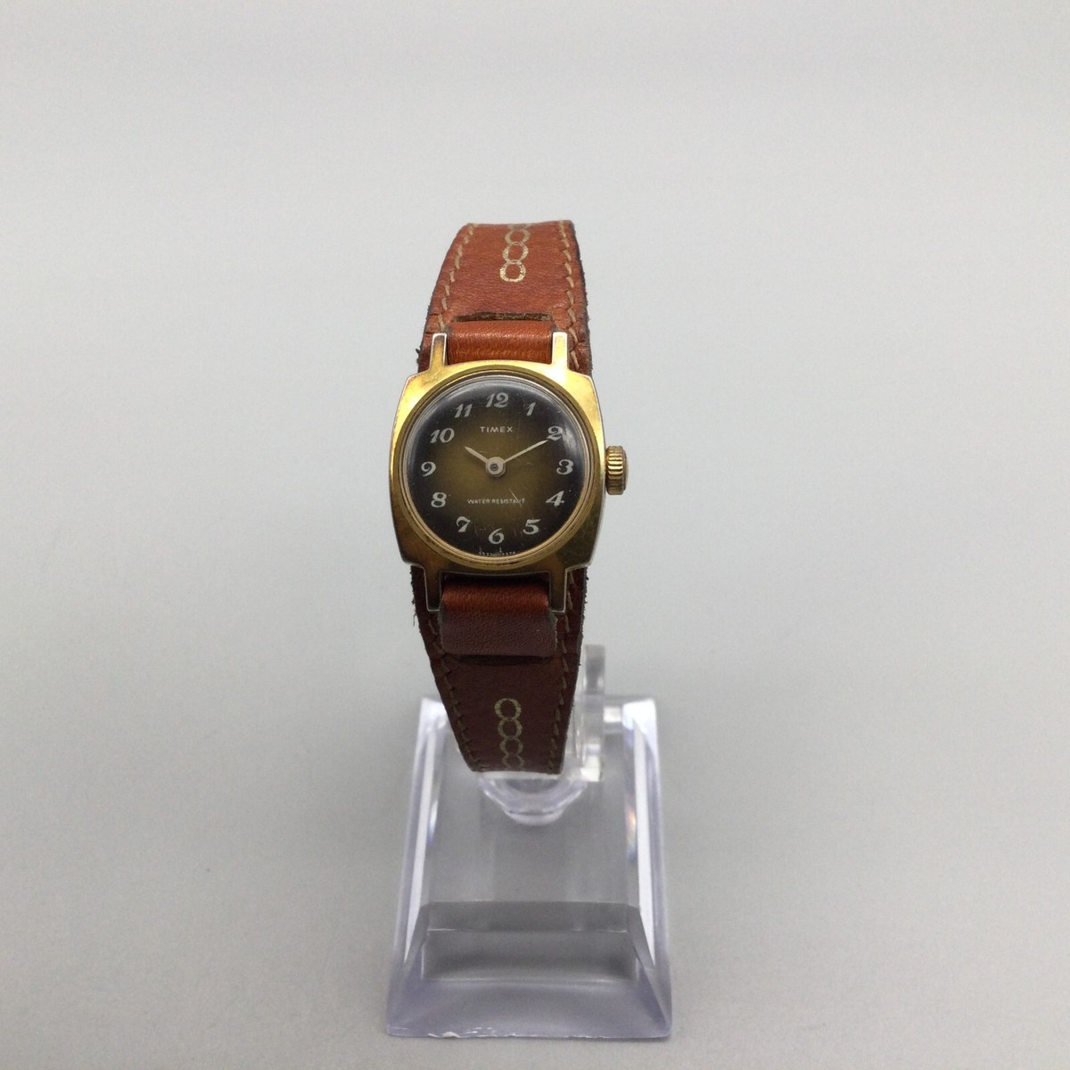 Works 1960s Timex Red/Gold Manual Wind Maroon Leather Women\'s watch 19mm 6.5in\