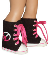 CLOSEOUT! Black Peace High Tops Sneakers Boots fit 18" American Girl Size Doll
