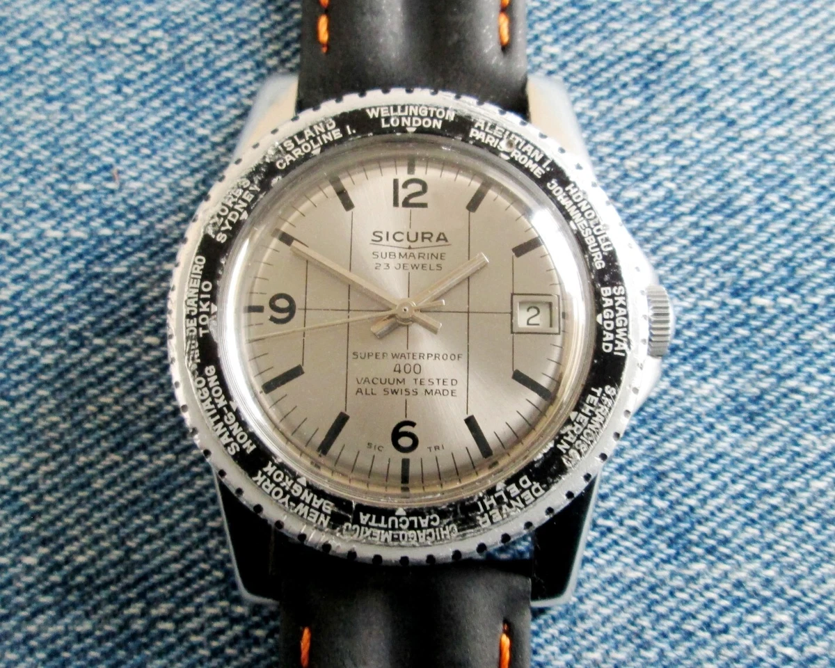 Sicura Submarine 400m GMT Bezel Rare Vintage Mechanical Hand