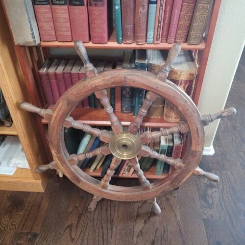 Vintage Maritime Nautical Boat Wooden Ship Wheel 36" Steering Wheel 3ft Brass - Image 2 of 4