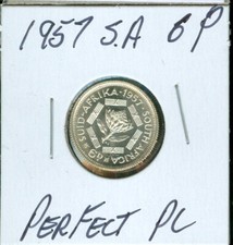 1957 SOUTH AFRICA 6 PENCE PERFECT GRADE PROOF .